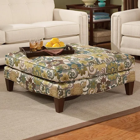 Square Cocktail Ottoman with Tapered Block Legs